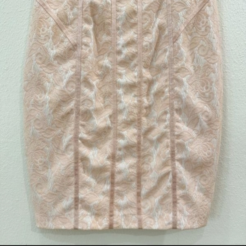Cache Vintage Pink & White Lace Sheath Dress Sleeveless Scoop Neck Satin Trim- 8 - Picture 6 of 12
